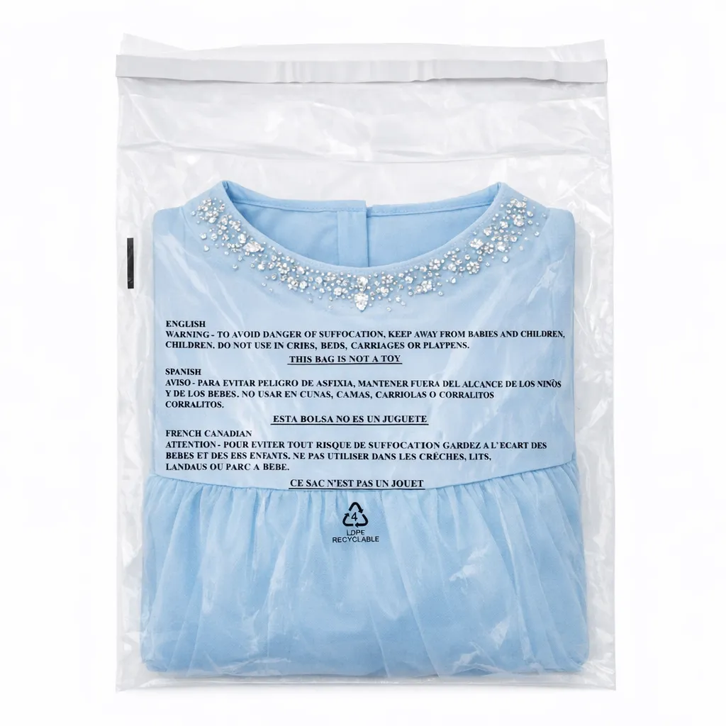 10" x 12" 1.5 Mil Suffocation Warning Bag with Self-Seal Permanent  Adhesive Tape and Vent Holes (1000/CS)