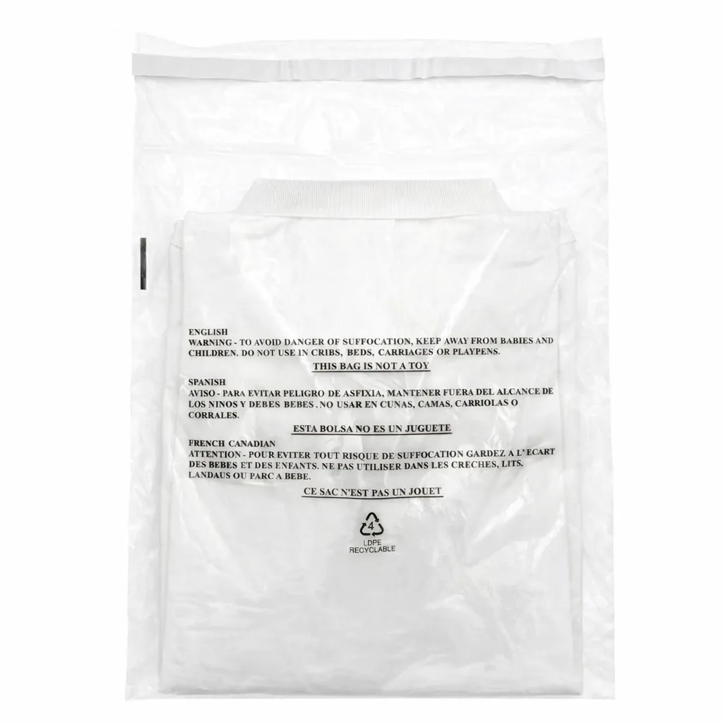 12" x 15" 1.5 Mil Suffocation Warning Bag with Self-Seal Permanent Adhesive Tape and Vent Holes (1000/CS)