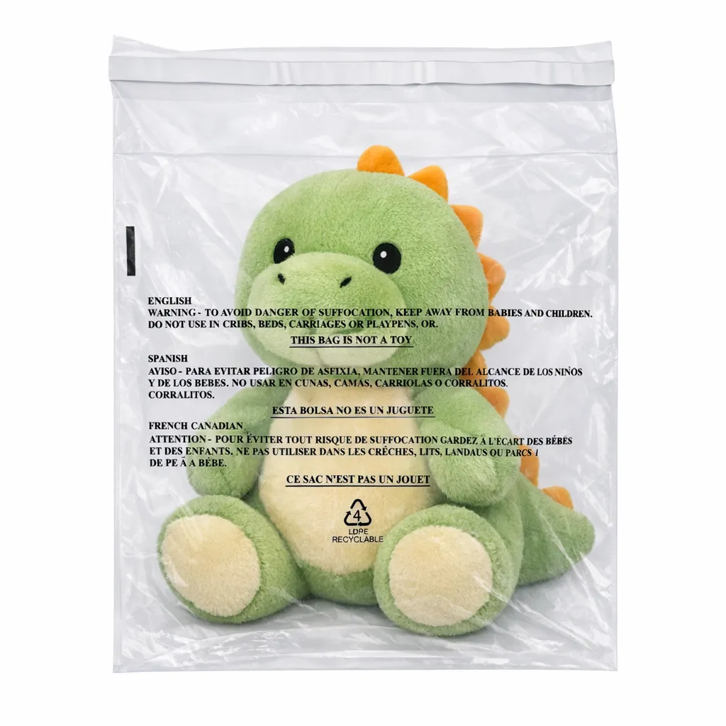 12" x 18" 1.5 Mil Suffocation Warning Bag with Self-Seal Permanent Adhesive Tape and Vent Holes (1000/CS)