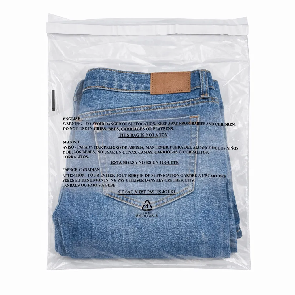 14" x 20" 1.5 Mil Suffocation Warning Bag with Self-Seal Permanent Adhesive Tape and Vent Holes (1000/CS)