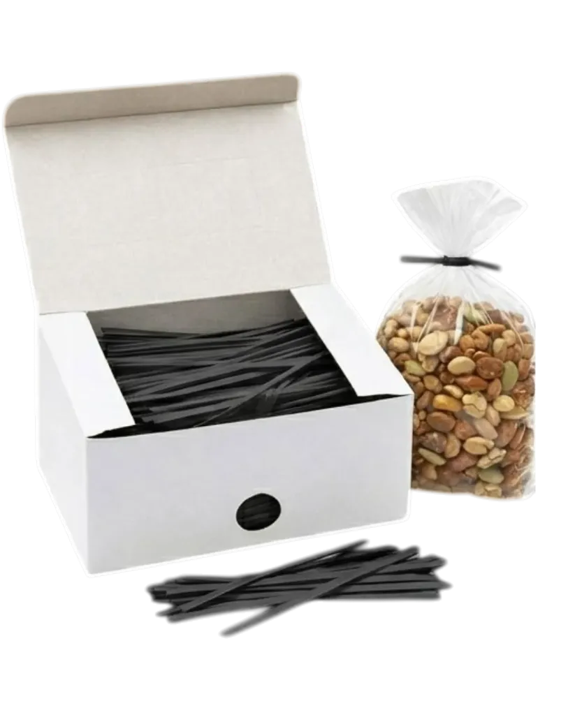 7" Black Plastic Bag Ties (1000/CS)